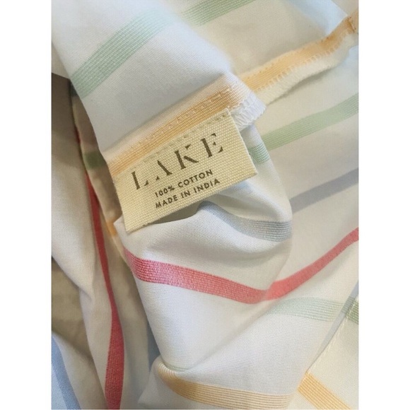 LAKE Size S Parasol Pleated Dress White Pastel Stripe Short Sleeve - Picture 13 of 14